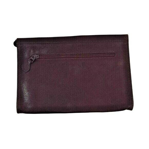 Vintage Anne Klein By Calderon Maroon Pebbled Envelope Clutch With Strap Zipper