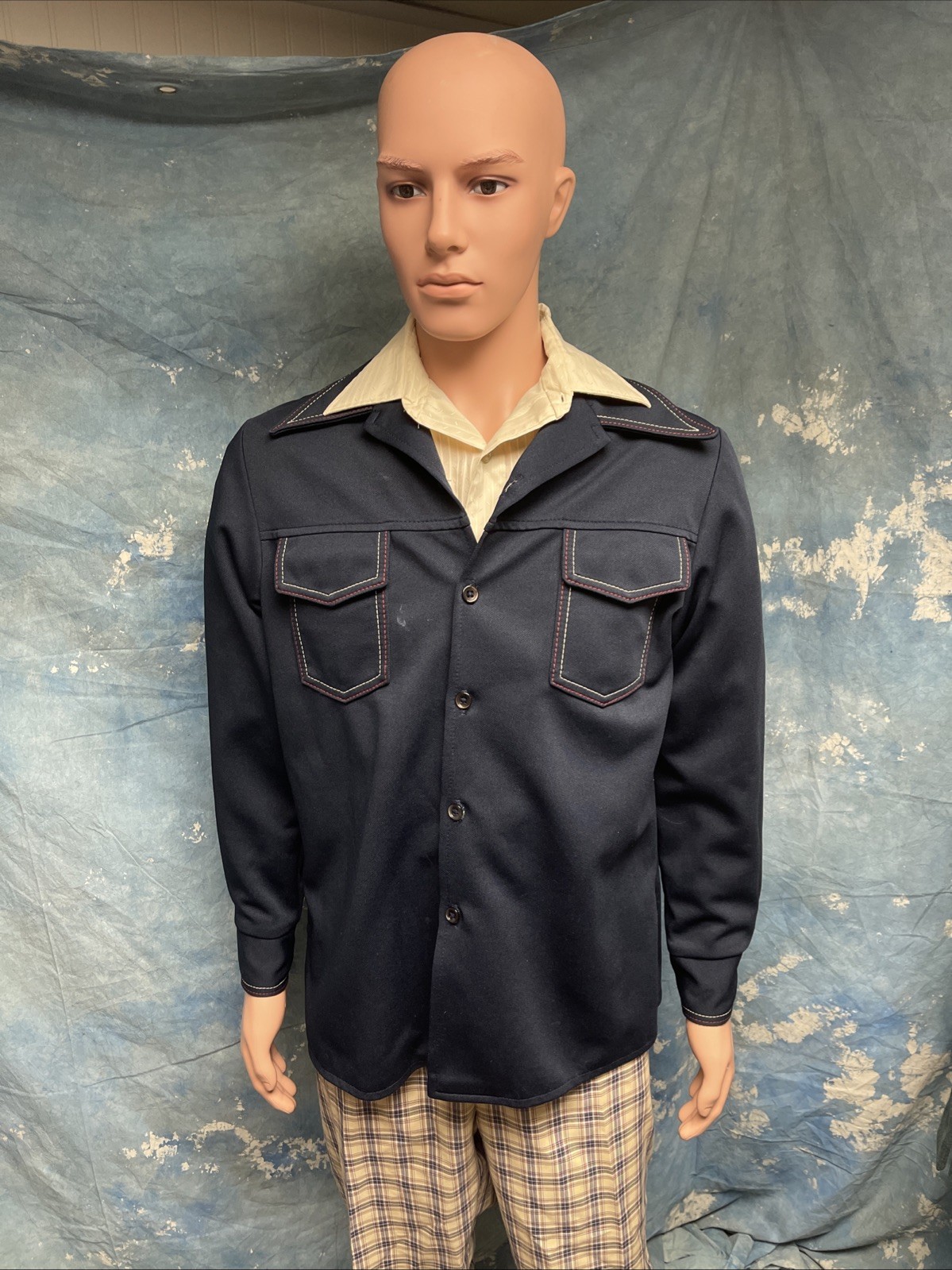 Vintage 1970s Men’s Polyester Leisure Jacket Time Out Farah Blue Small