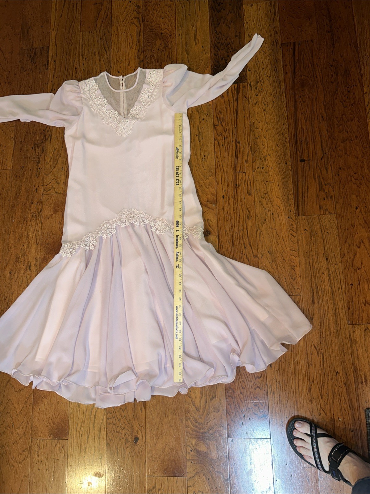 Vintage Sylvia Ann ILGWU Pink Chiffon Drop Waist Party MOB Dress Medium READ