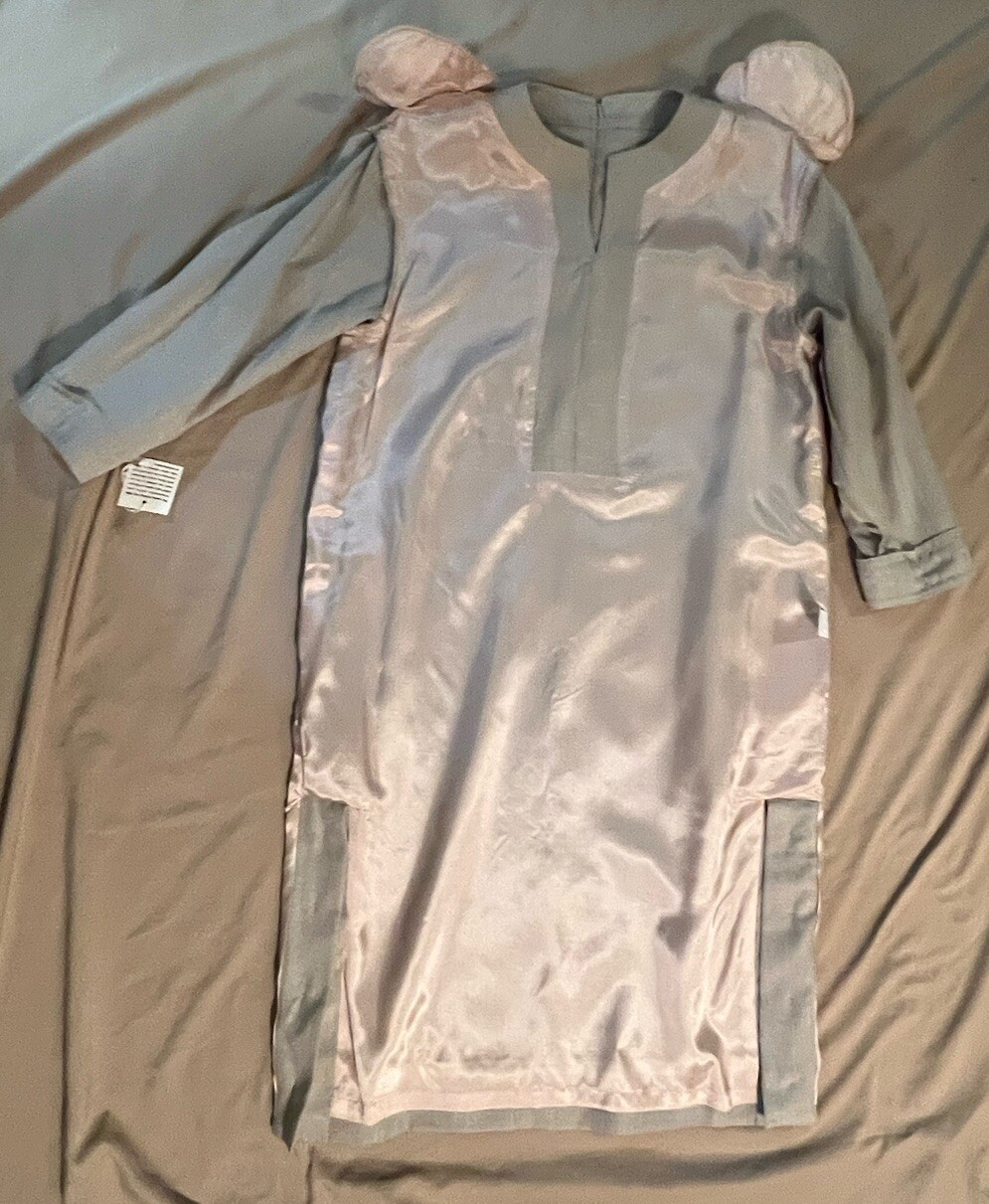 Sandra Ow Wing Sz 10 Shift Dress Vintage 80s Beige Tan Gold Buttons NWT Lined