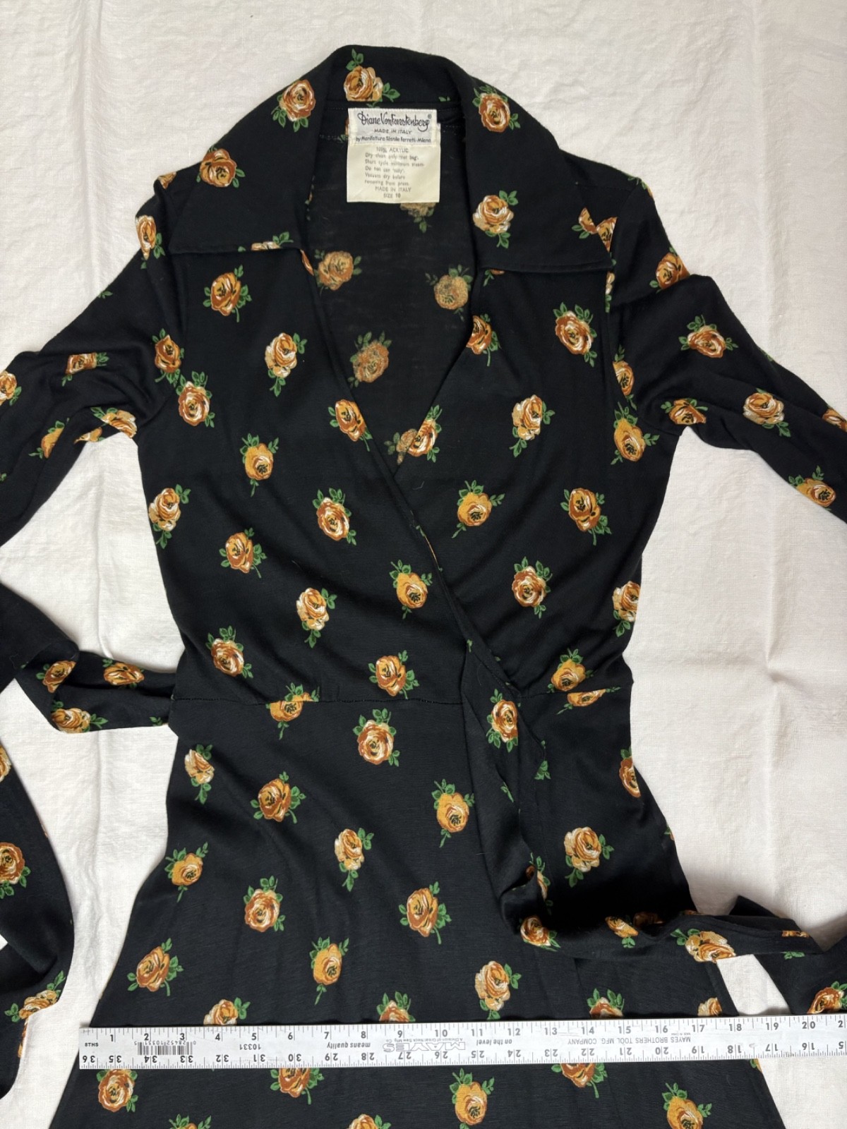 Vintage 1970s Diane Von Furstenberg DVF Black Floral Jersey Wrap Dress S