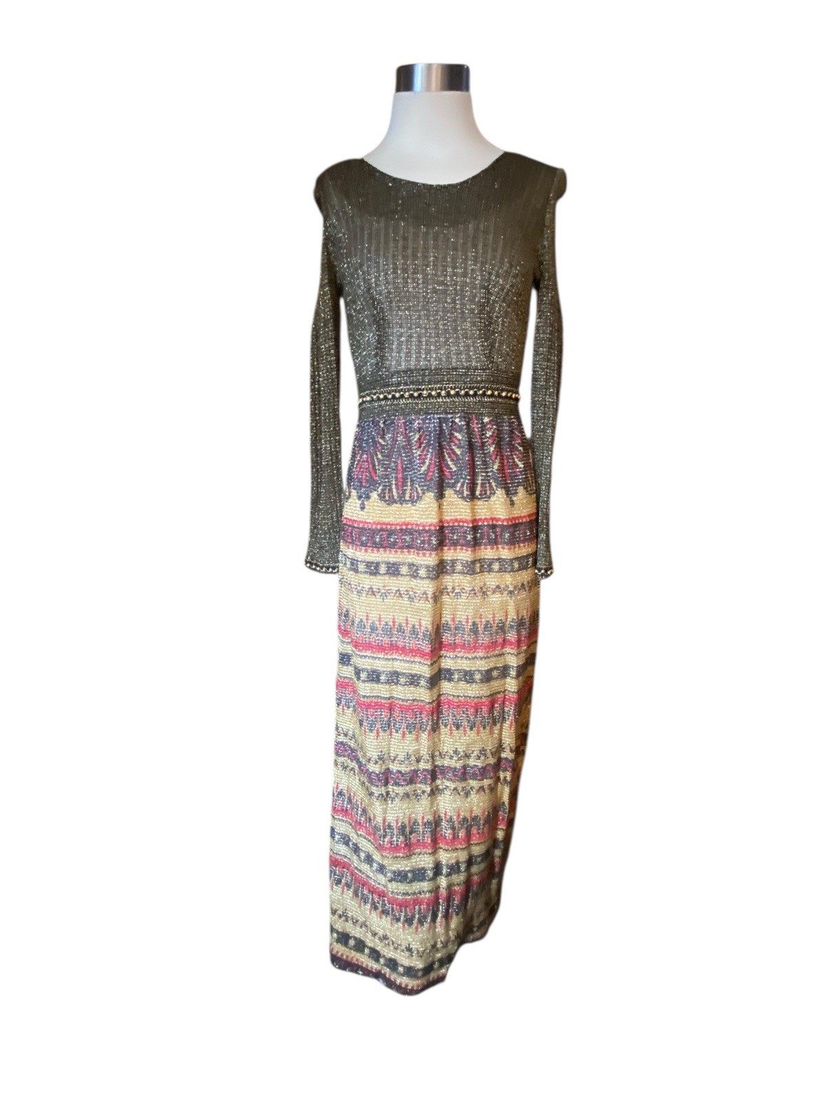 Vintage 60/70’s Semi Sheer Goddess Gown Art Deco Romance Body Con 10 Maxi Dress