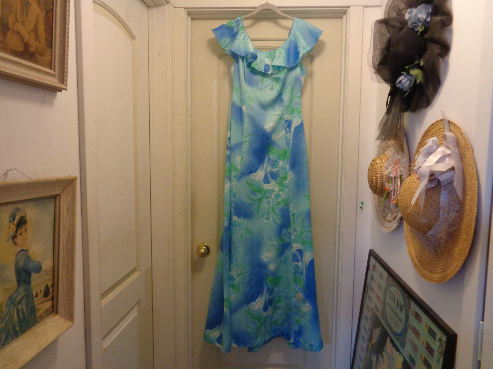 PRINCESS VTG 1970S HAWAIIAN REGAL PRINCESS MAXI DRESS W RUFFLES 14