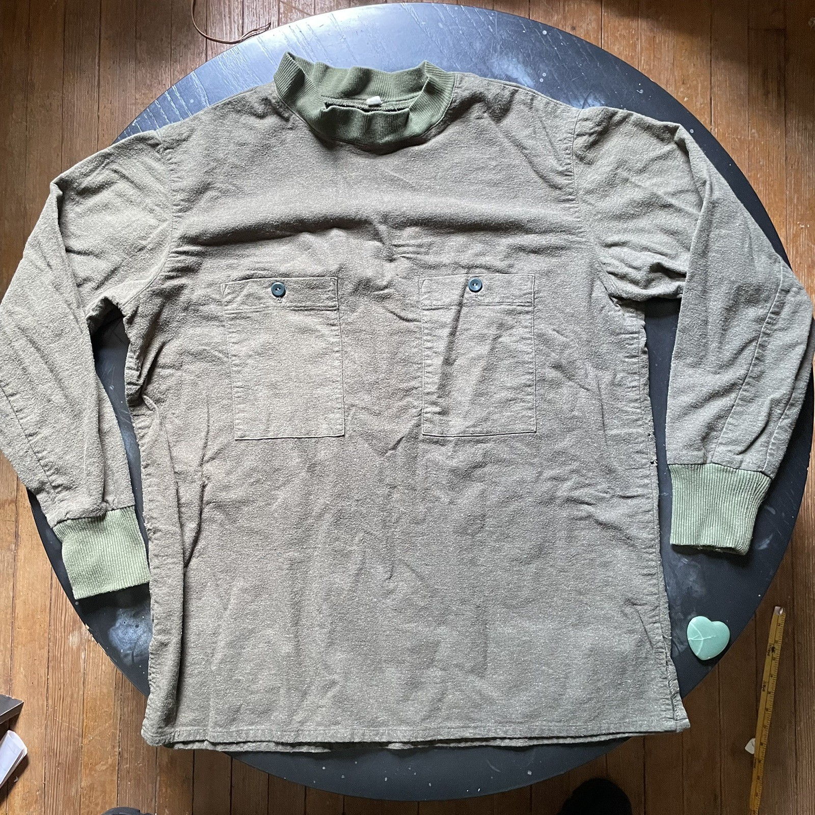 Vintage 1980s Euro Military Olive Green Long Sleeve Mock Neck Shirt Sz M-L