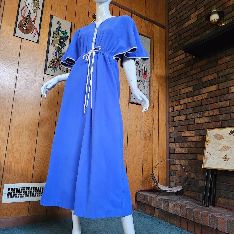Vtg 70s Fleece Angel Wing Caftan Vanity Fair Lounge Maxi Pool Party Dress S/M