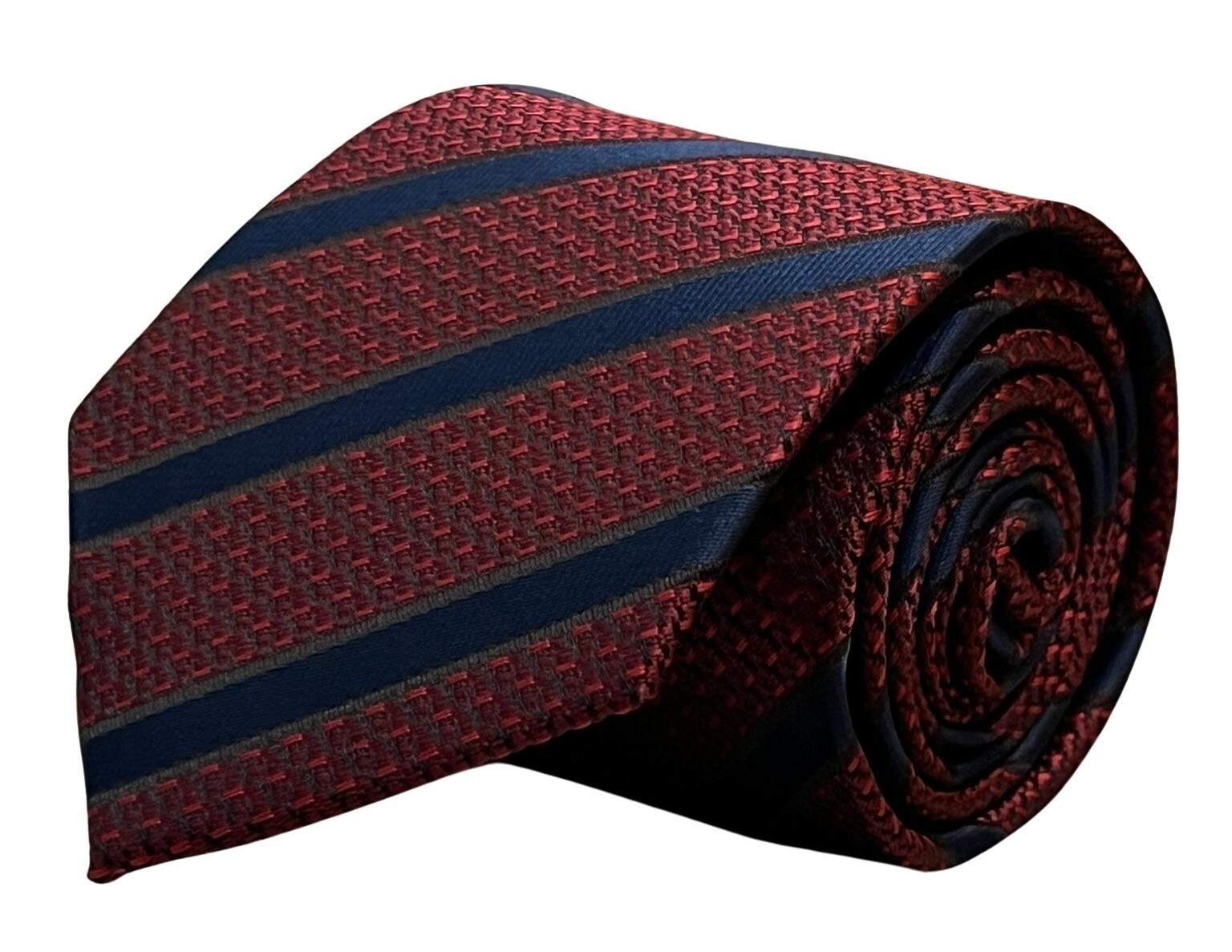 mens tie maroon red snakeskin style navy blue striped design by Frederick Thomas