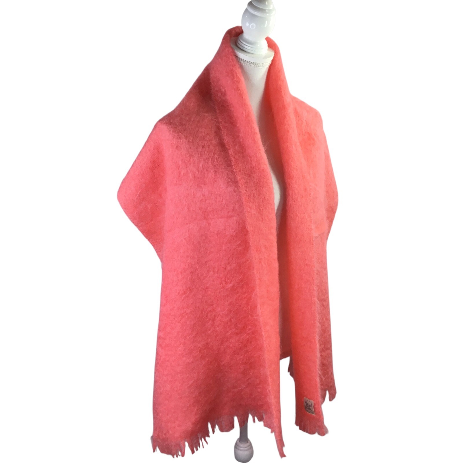 Yarrowvale Vtg Mohair Scarf Shawl Wrap Scotland Scottish Coral Salmon 73 x 18″