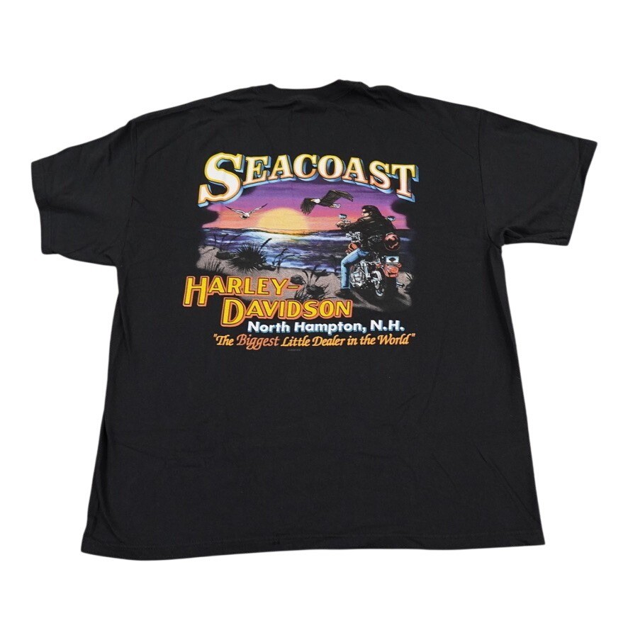 VTG Harley Davidson Shirt Mens XL Black Eagle Seacoast North Hampton NH Graphic