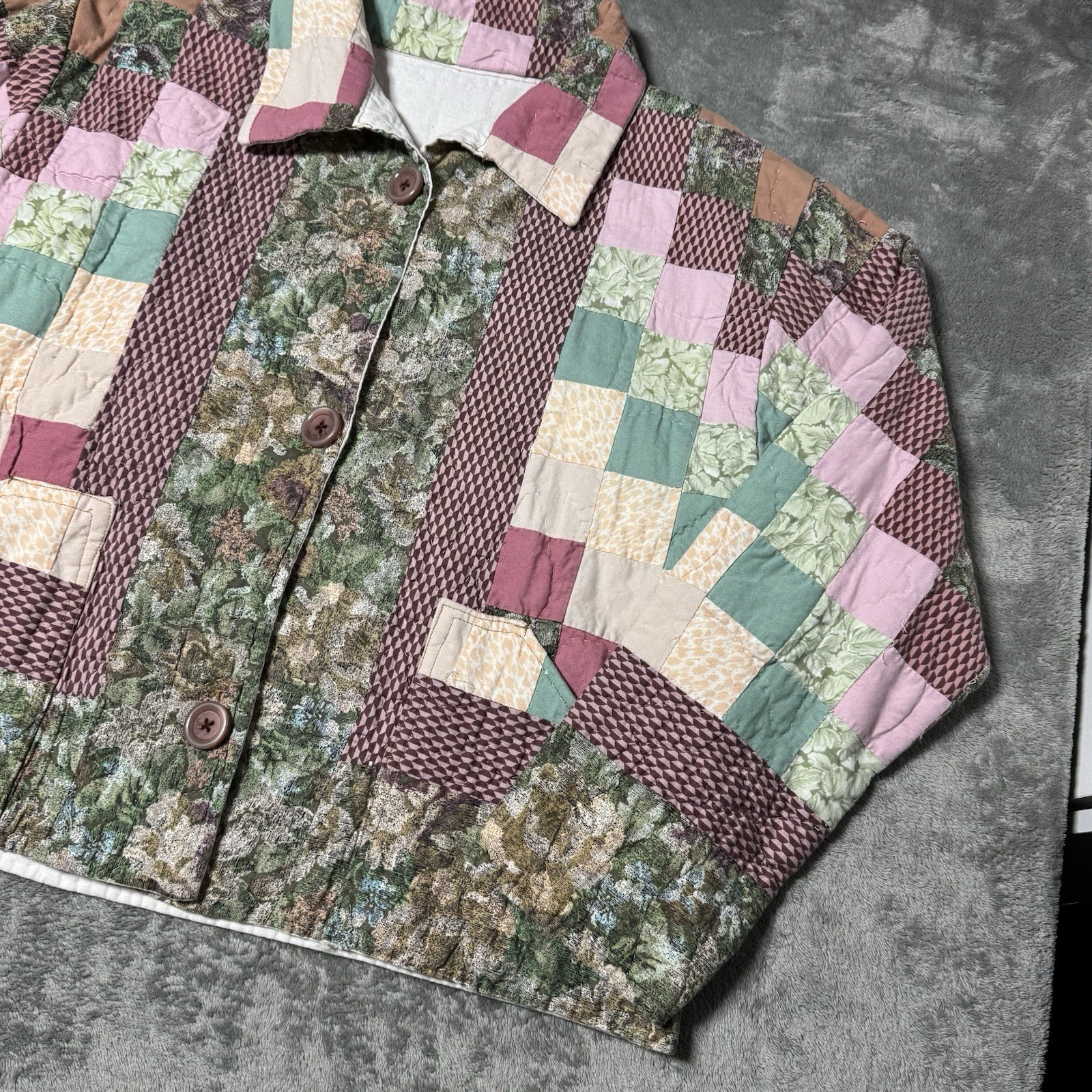 VTG 80s RARE Patchwork Quilt Handmade Harrington Jacket One Size Fits Most