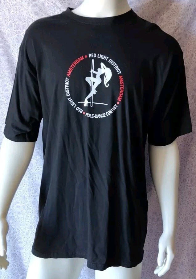 NWOT !! Vintage Amsterdam “Red Light District” Black Graphic T-shirt XL