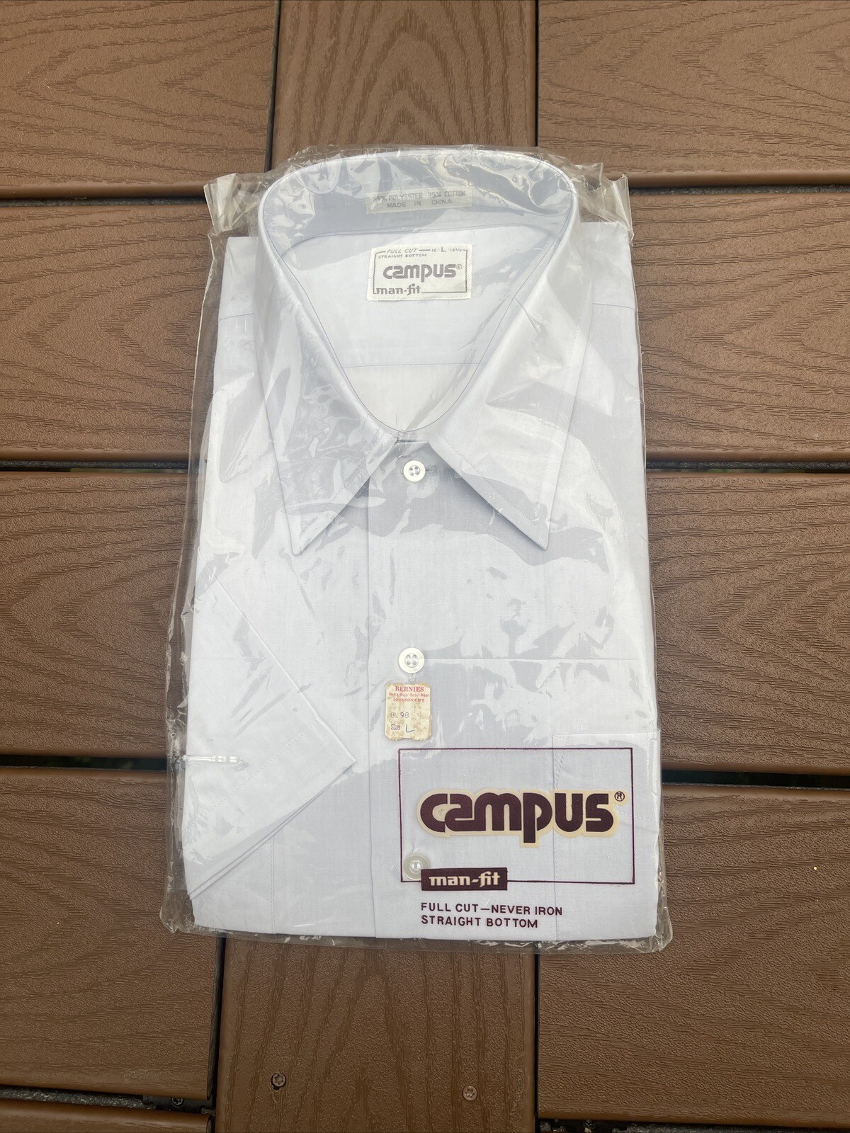 New Small (16-16 1/2) 60s 70s CAMPUS Dress Shirt Straight Cut MENS Light Blue