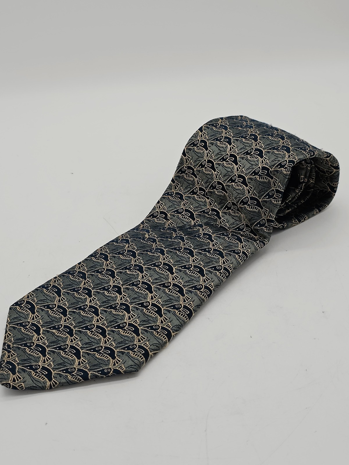 M.C. Escher Fish Pattern Necktie Silk Boxelder Cordon Art Illusion Vintage
