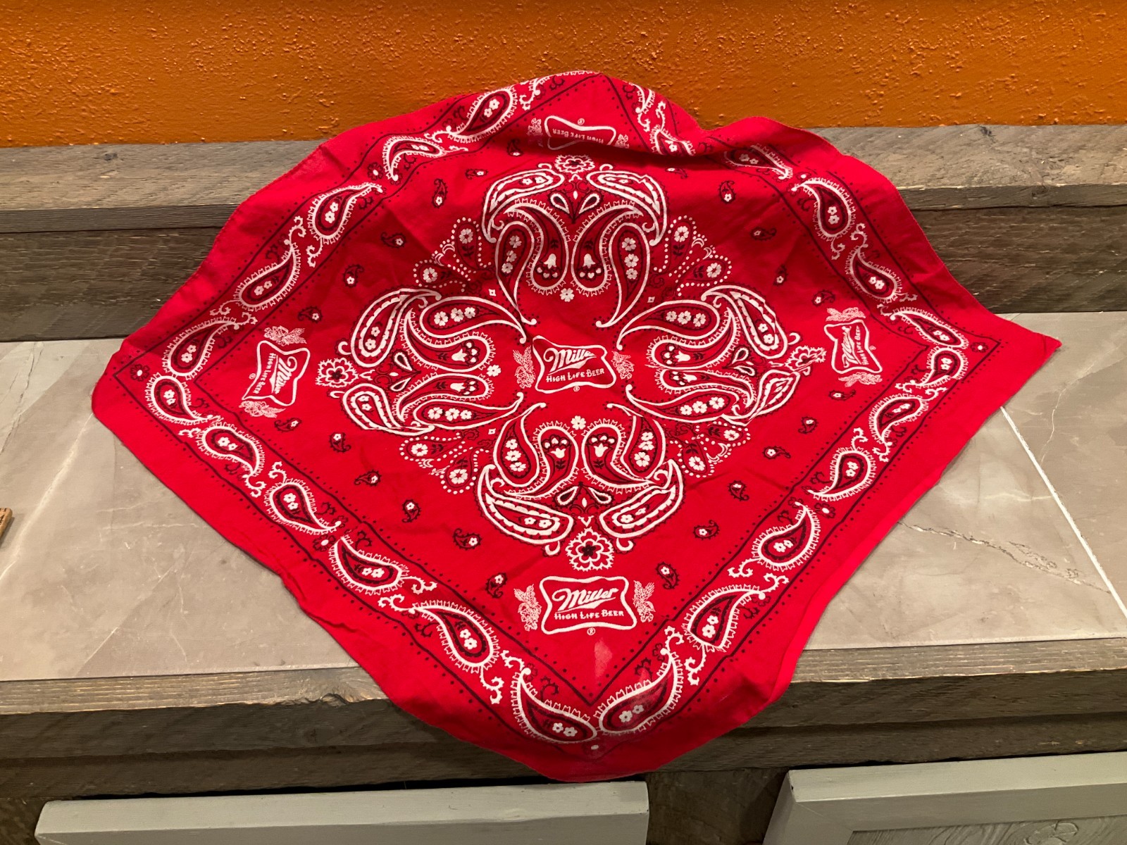 Red Bandana Vintage Miller High Life Color Fast USA 100% Cotton Paisley Rare
