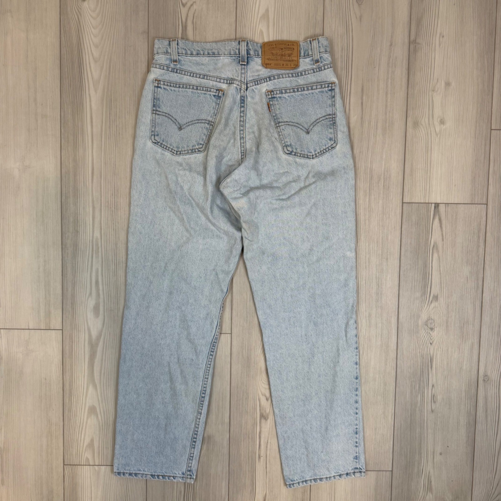 Vintage Levis 555 Orange Tab Jeans Mens 31×30 Relaxed Straight Light Wash USA