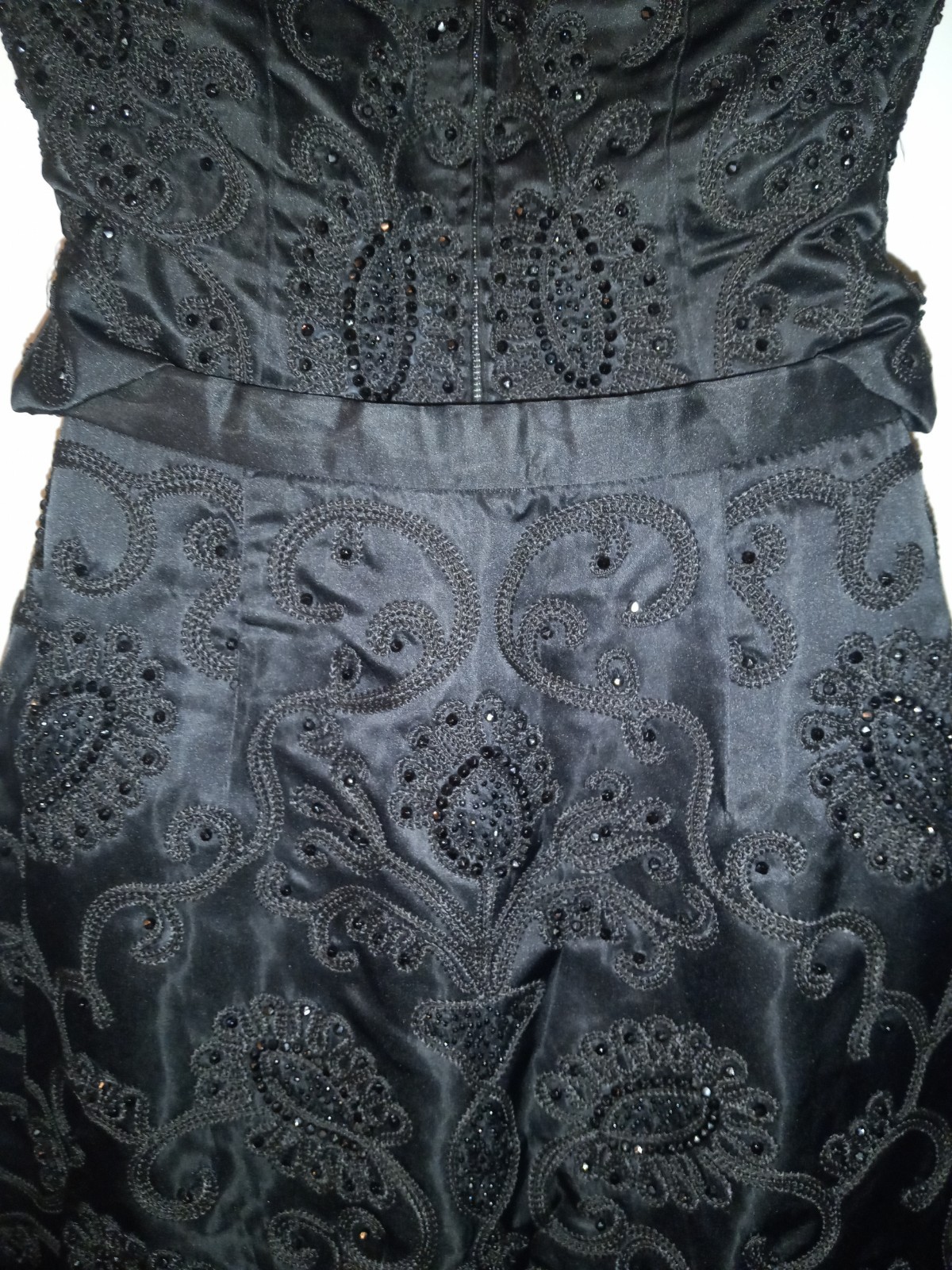 Vintage 50s Black Sequin Floral Embroidery Satin 2 Piece Cocktail Audrey Dress S