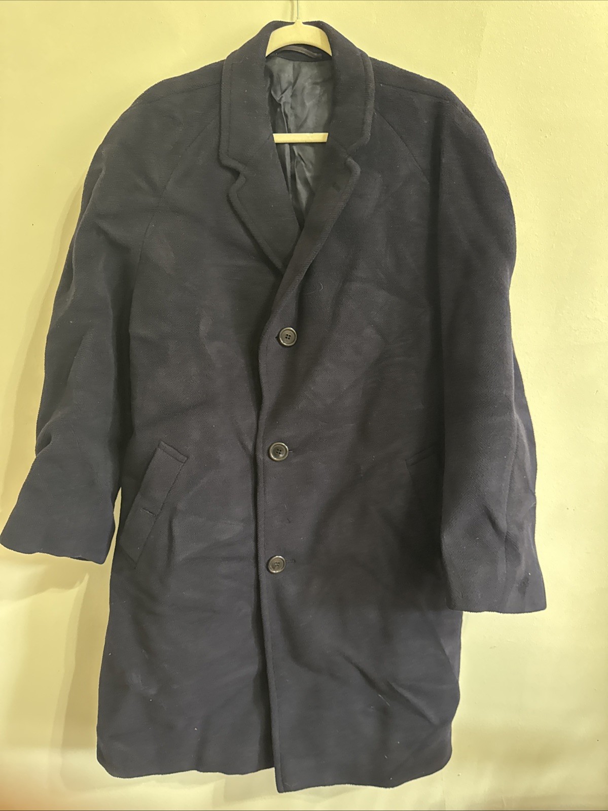 Vintage Cloth By Crombie Scotland Wool Navy Overcoat Peacoat Lined 48×41. M4