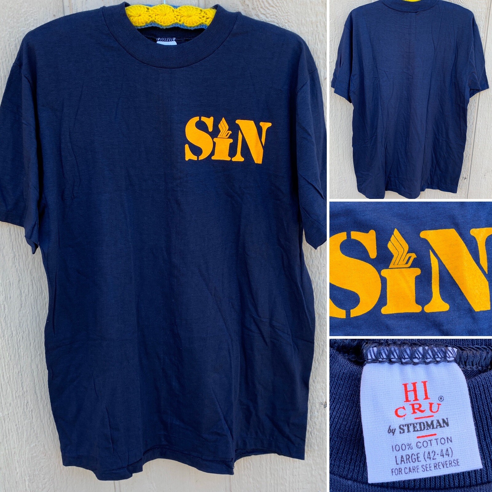 Vintage SIN T-Shirt HI CRU by Stedman Large 42-44 Made In USA 70s 80s
