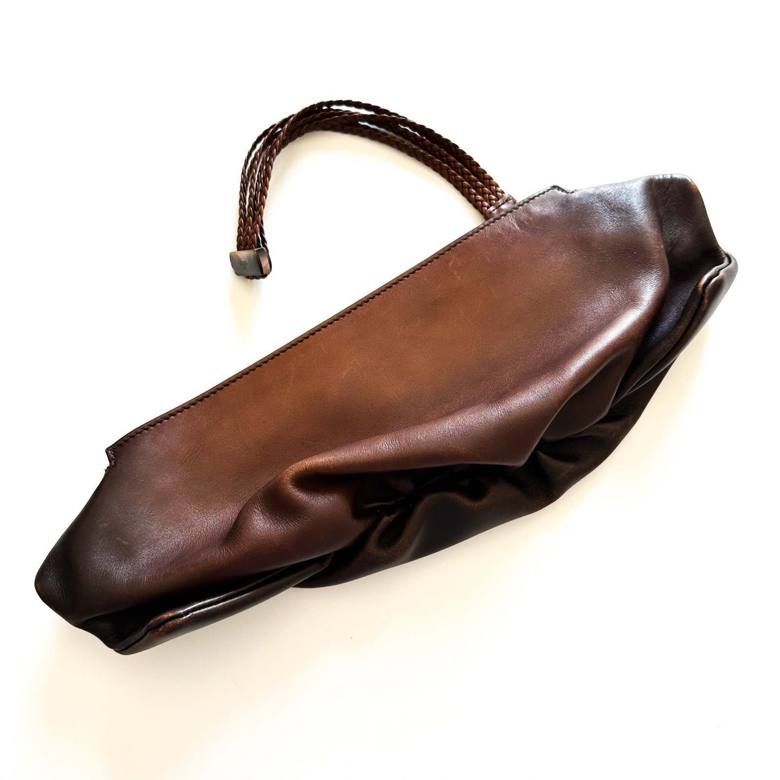 Vintage Gucci by Tom Ford Brown Leather Clutch Bag 2002 S/S Braided Handle Rare