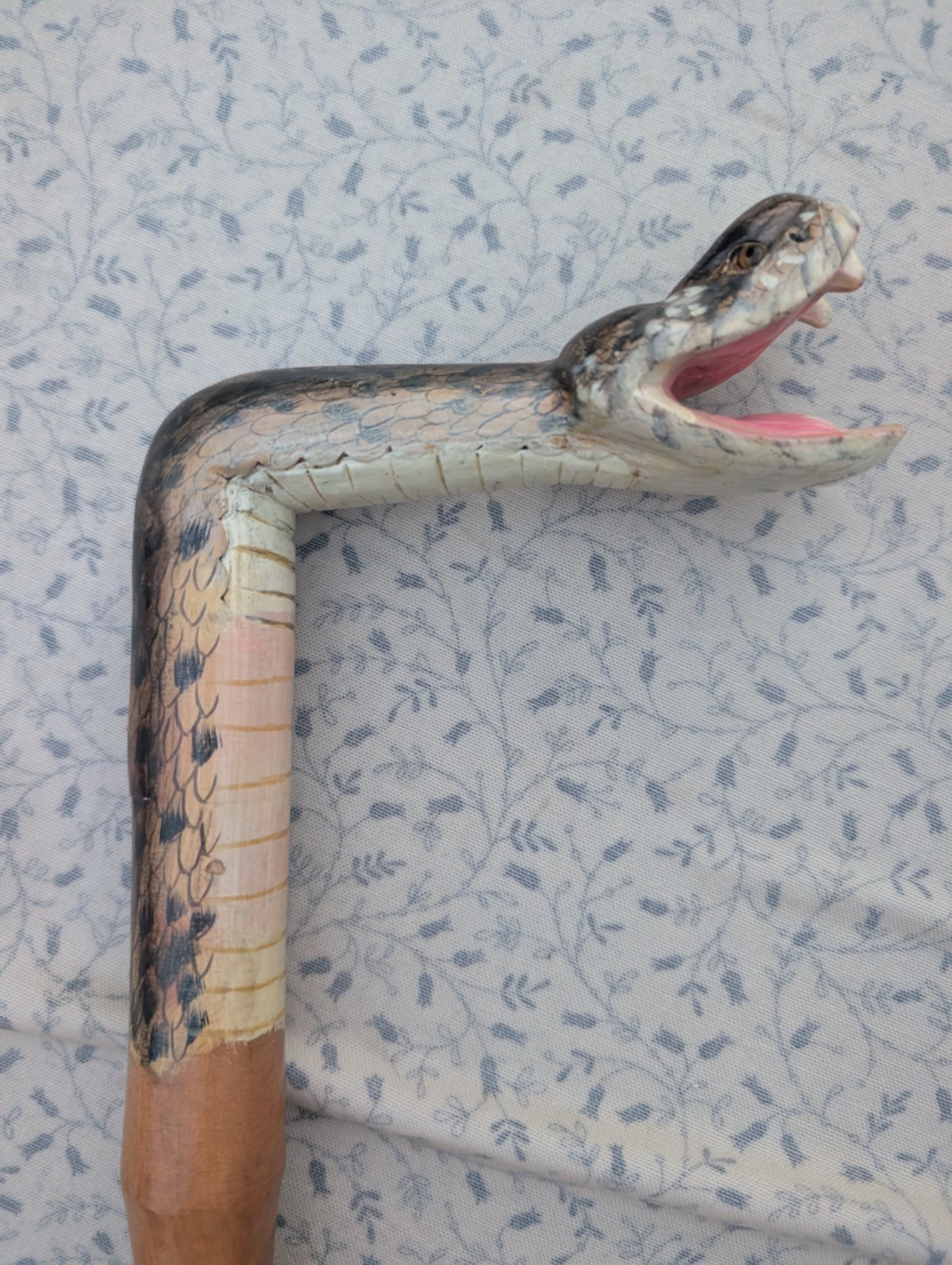Hand-Carved Wooden Walking Cane with Cobra / Rattle (?) Snake Design Approx 36″