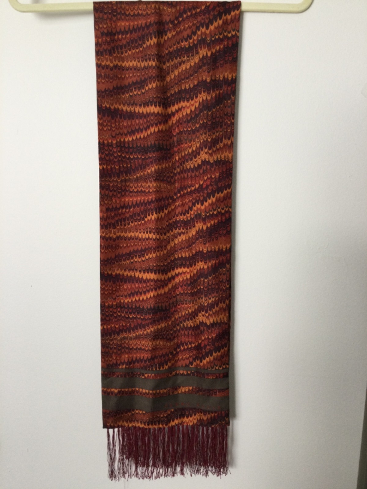VTG Perry Ellis Silk Tuxedo Scarf Long Marble Watercolor Abstract Fringe 1990s