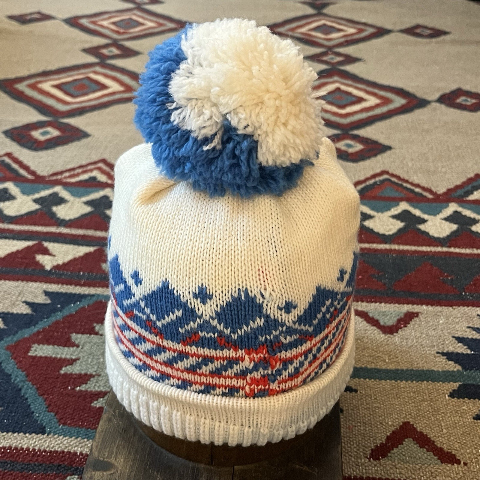 Vintage 80s Nordic Knit Wool Winter Cap Adult NOS New Beanie Hat