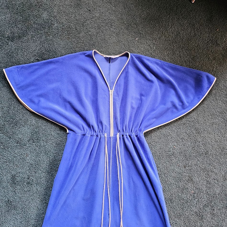 Vtg 70s Fleece Angel Wing Caftan Vanity Fair Lounge Maxi Pool Party Dress S/M