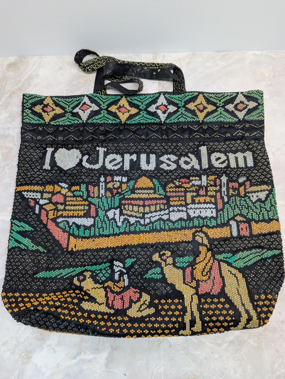 I Love ISRAEL Jerusalem Tote Bag Purse Hand Beaded Over Shoulder Bag Souvenir