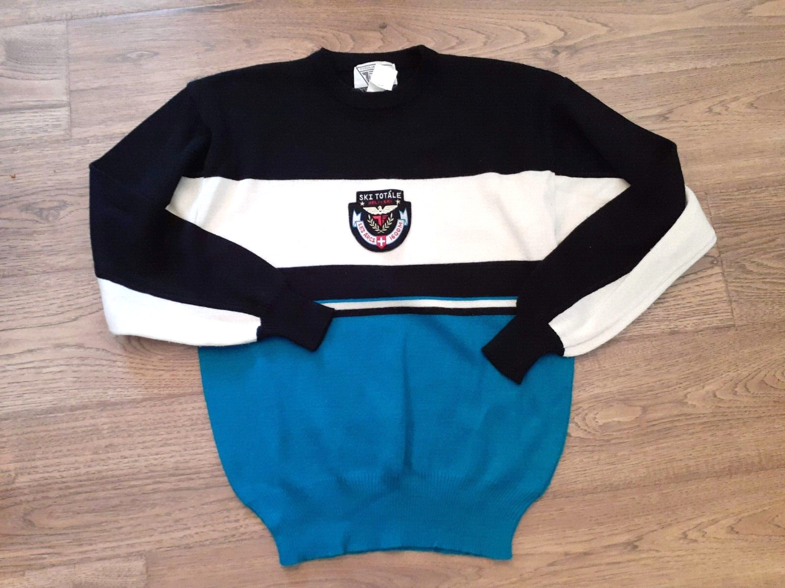 Tyrolia by Head Ski Sweater Vtg 80s? Wool Blend Mens SM Black/Teal/White