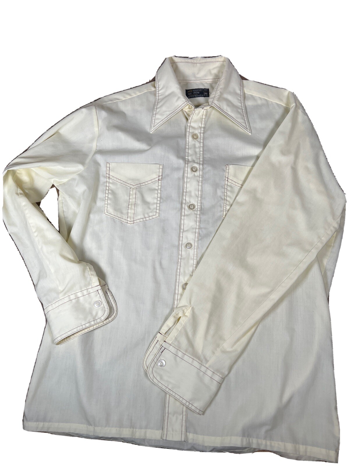 Vintage JCPenny 70’s Pale Yellow Polyester Shirt Size M Medium 15-15 1/2 *READ*