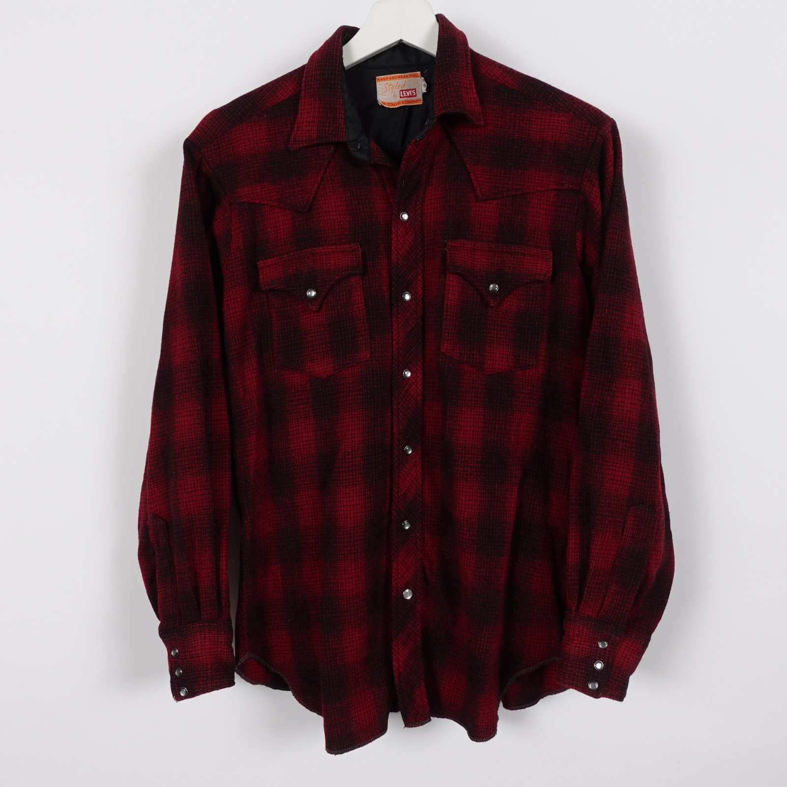 Vintage 50s 60s Styled LEVI’S Big E Wash and Wear Wool Plaid Shirt Small Medium