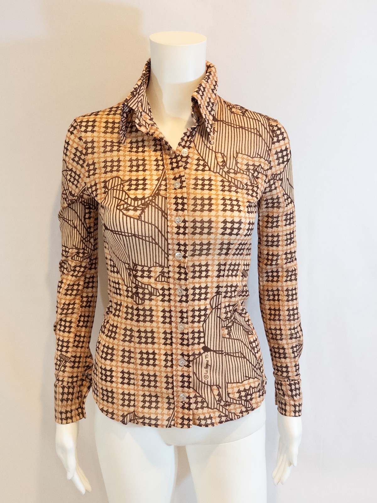 1975 Wayne Rogers Polo Player Graphic Semi Sheer Disco Shirt