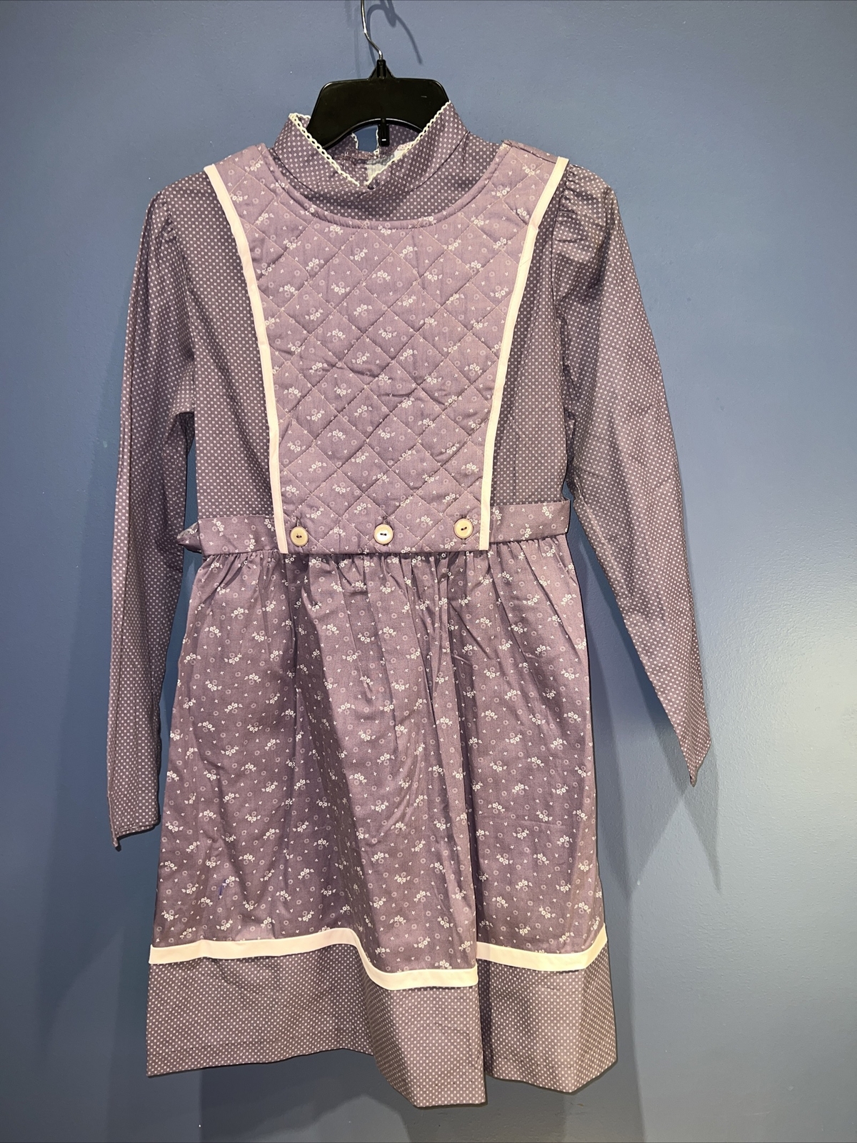 S/M vintage Dress, Cottage Core Quilted Apron, Purple Pink Floral K.L.L Praire