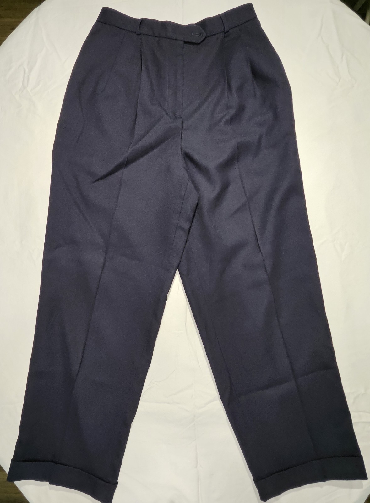 Vintage Talbots Pure Wool Wide Leg Pants Womens 8 Navy Pleated Cuffed USA Made