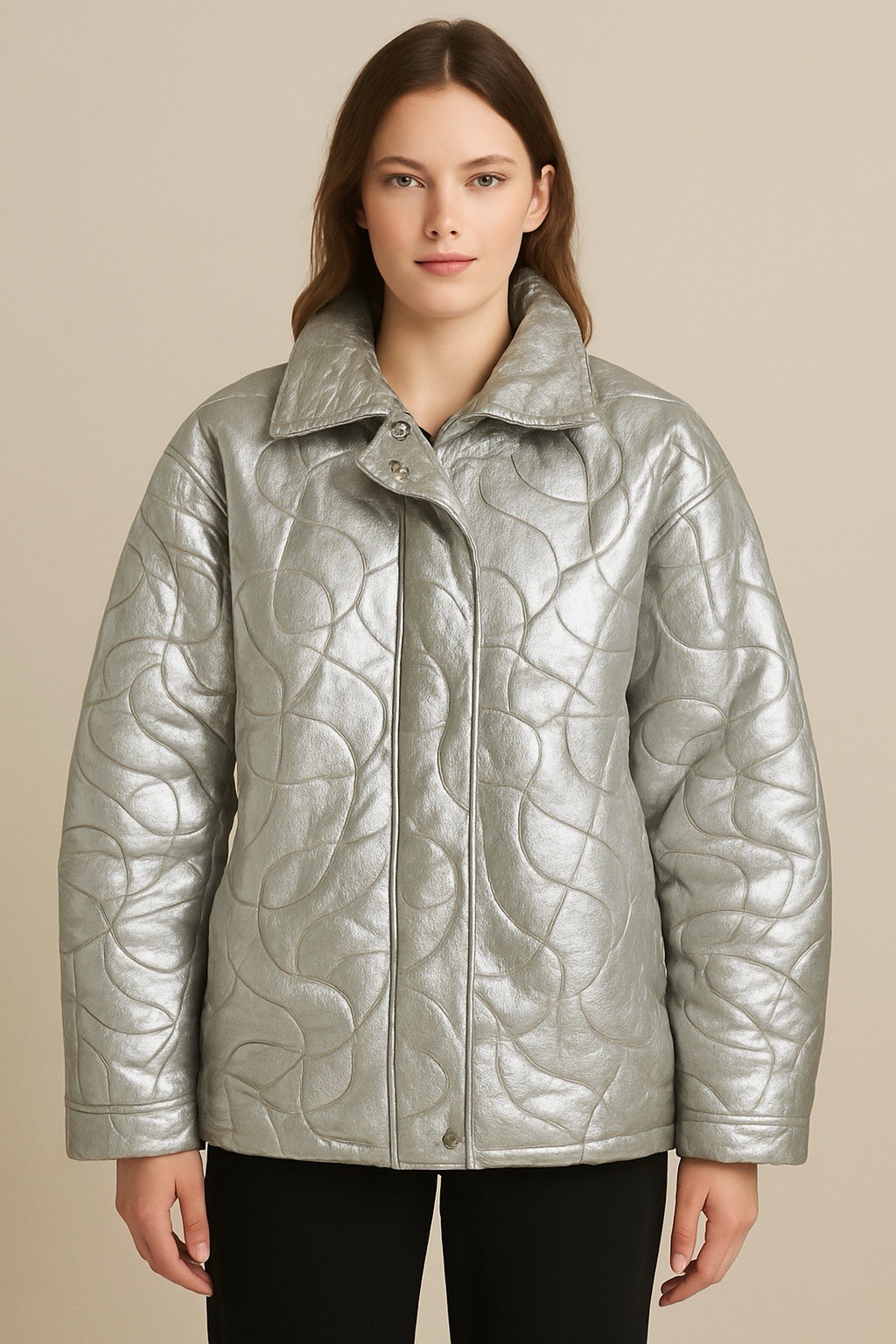 Stunning Silver !Vinage French Designer Silver Leather3/4 Length Coat/$1375 ori