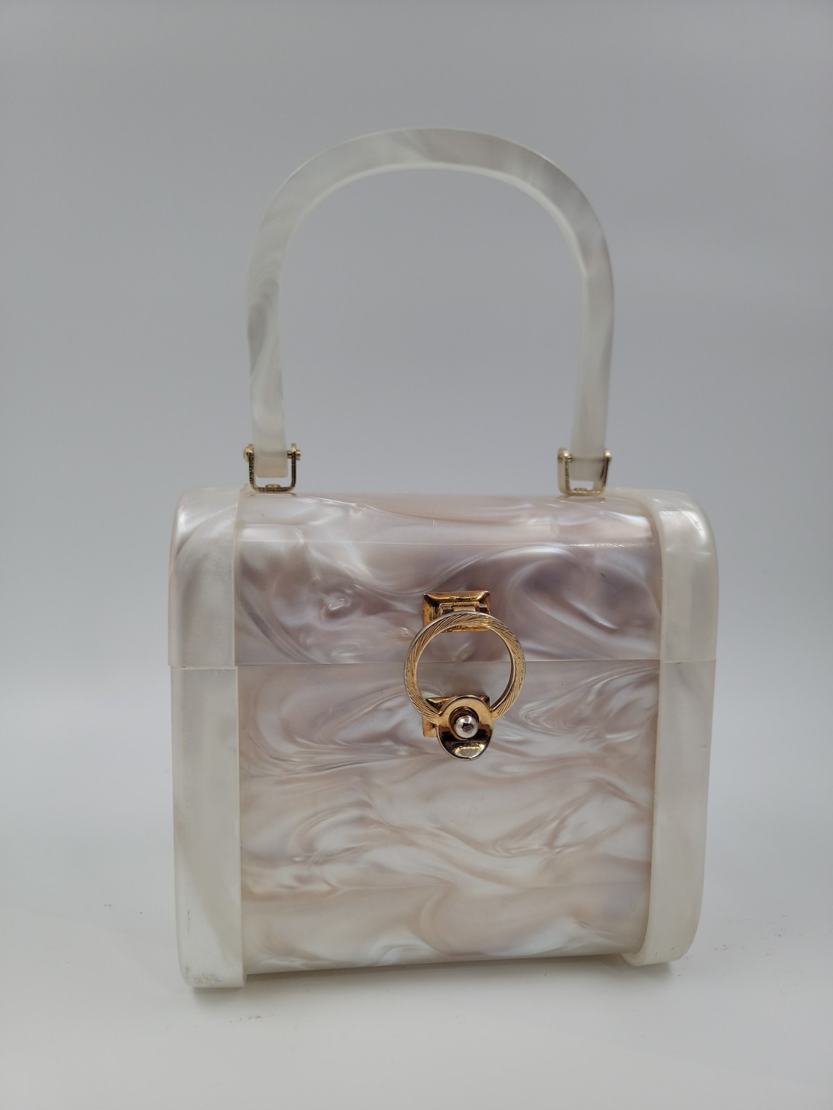 Vintage Lucite Stylecraft Pearlized Box Purse 6” (w) X 4” (d) X 6” (h)