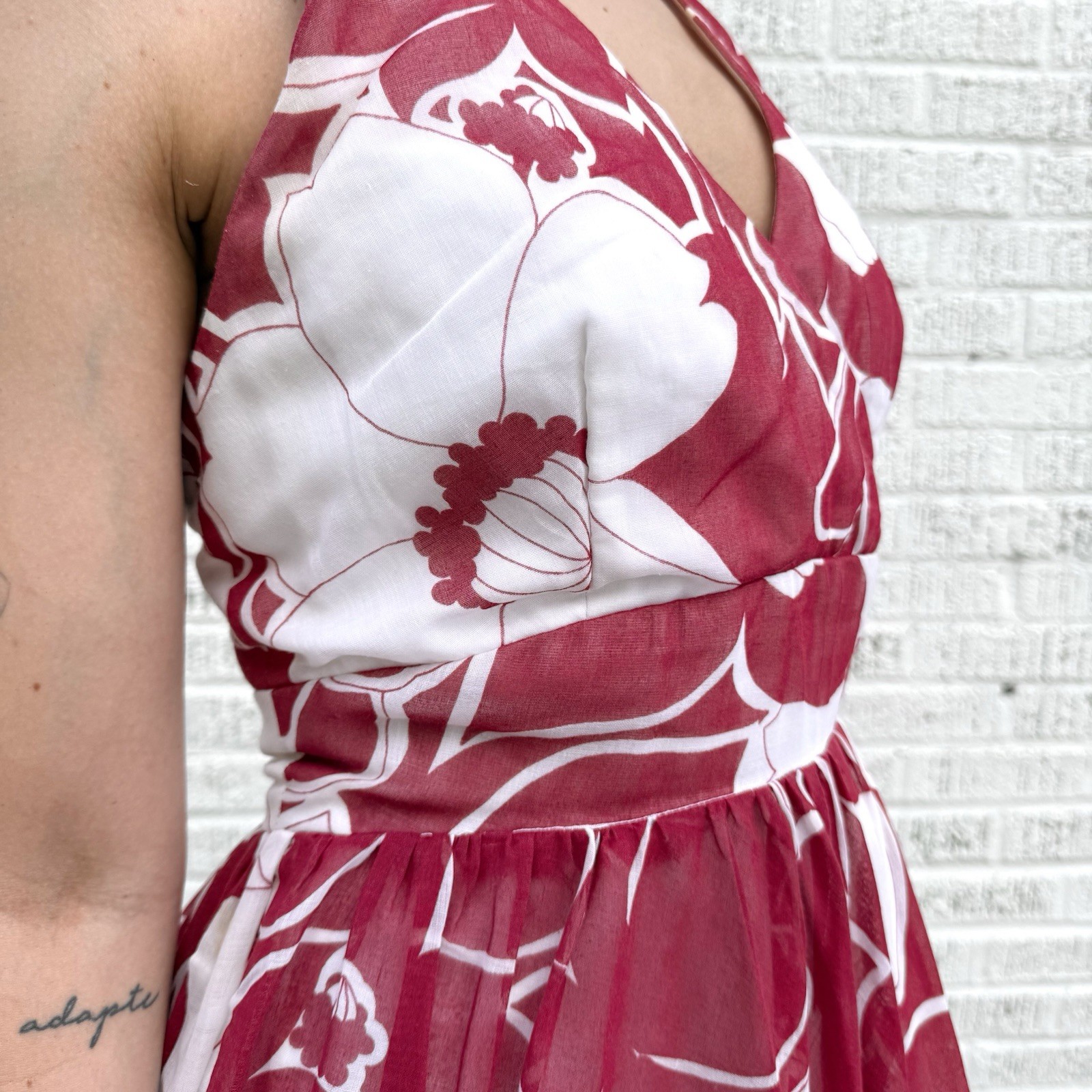1970’s Red & White Floral Maxi Halter Dress • XS