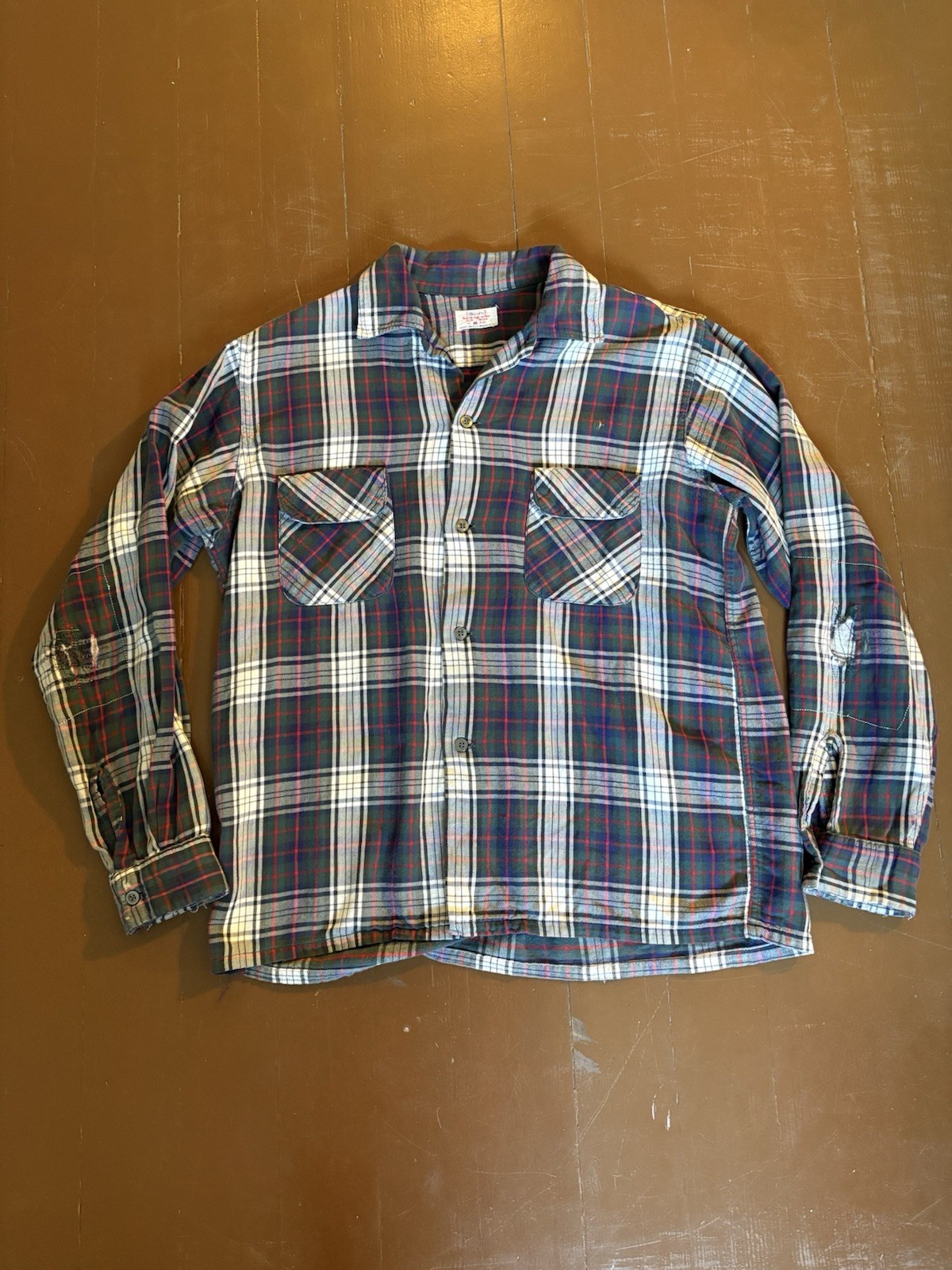 60s Sears Flap Pocket Woven Flannel 1960s Mens Cotton Medium Shirt