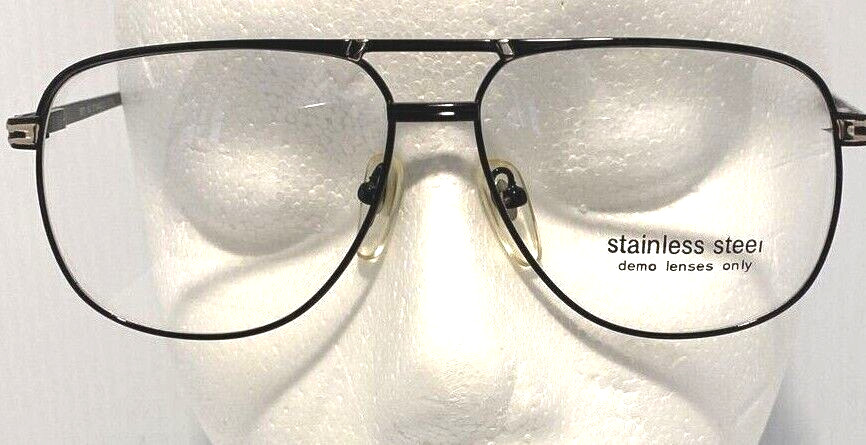 VTG Aviator Eyeglasses Full Metal Frame Flex Hinge Pilot Black SST Retro 80s