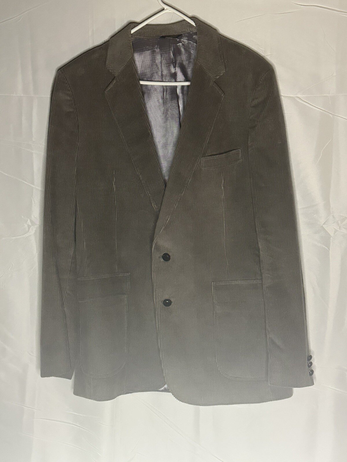 Garrison Park Mens Suit Coat Blazer Elbow Patches Grey 46R Corduroy Two Button