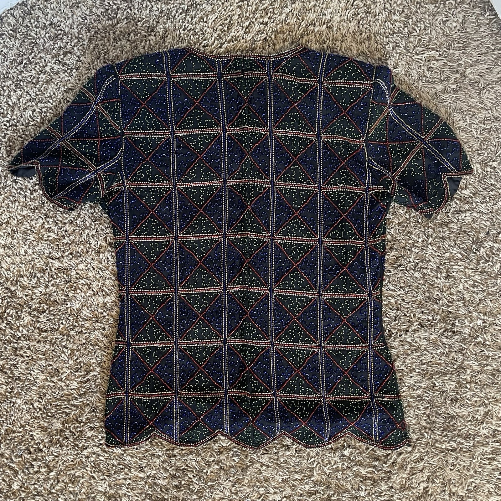 Stenay Vintage Medium Beaded Red/Blue/Yellow/Green Embroidery 100% Silk Blouse