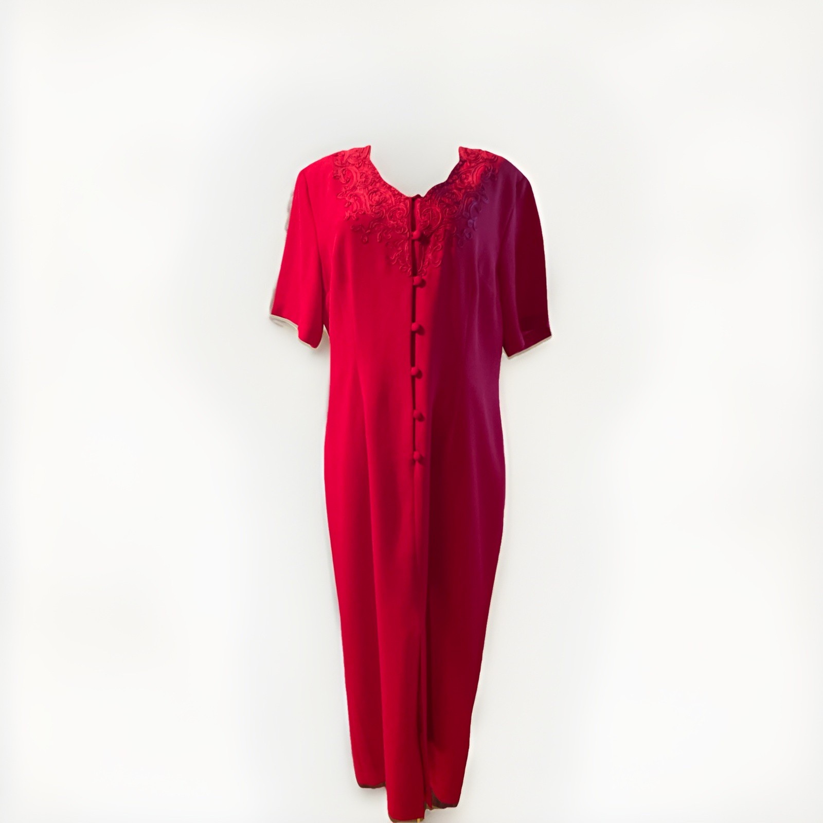 Vintage Mosaic Red/berry Embroidered Coat Dress Size 16 Formal Occasion Church