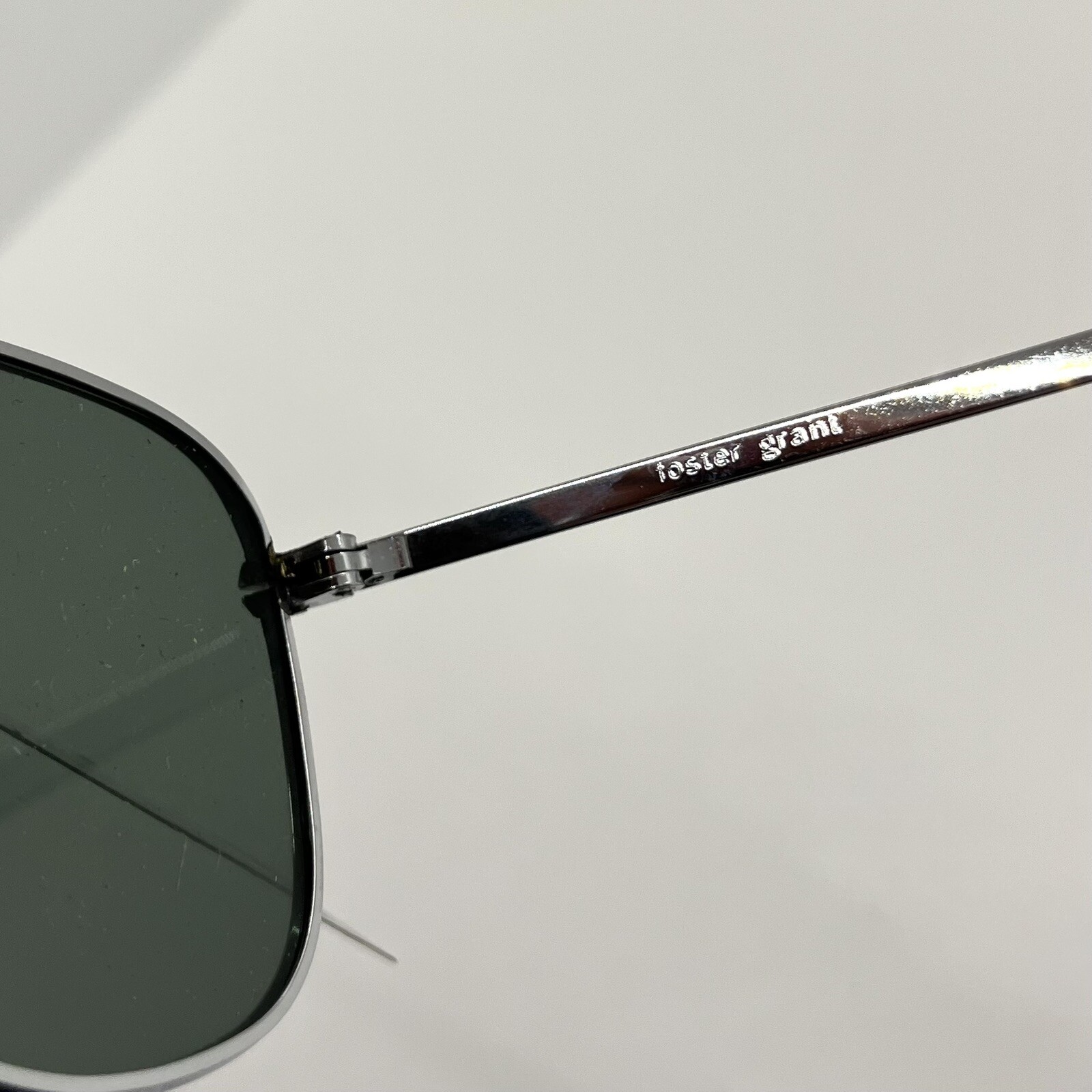 NOS Vintage Foster Grant Silver Aviator Tempered Glass Sunglasses 1208