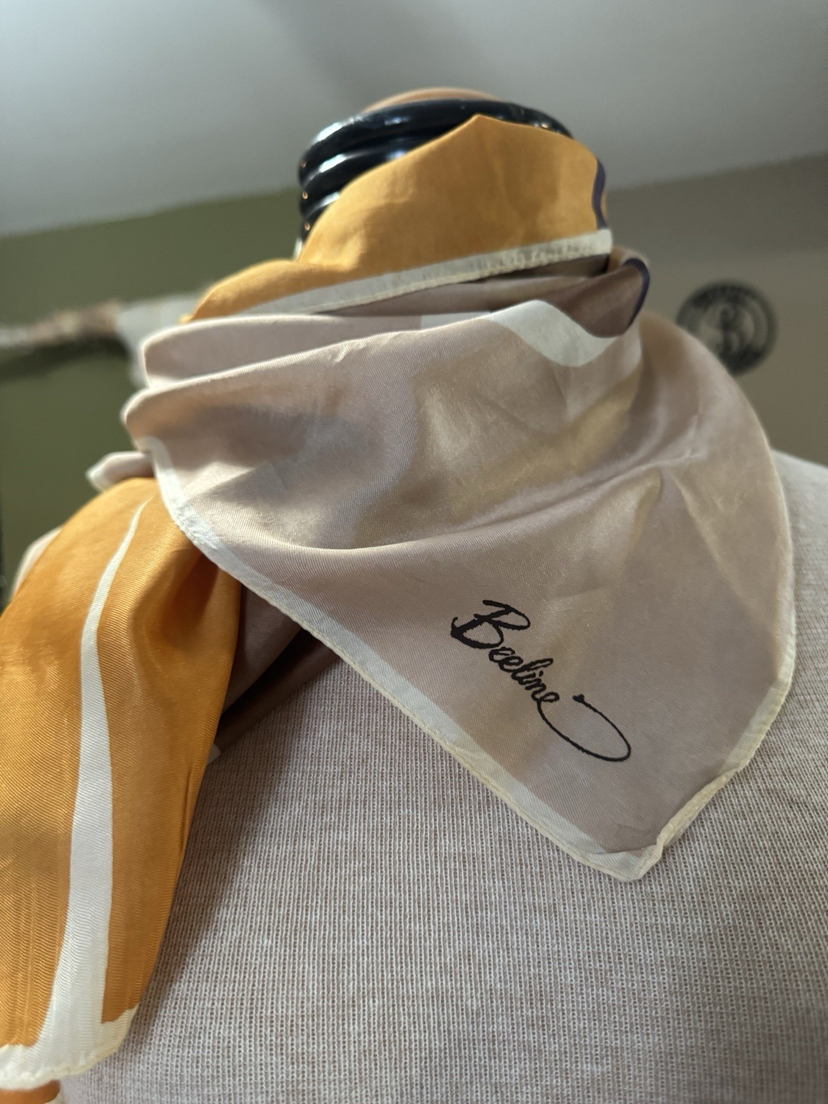 Woman’s Beeline Vintage 1960’s To 1970’s Brown And Yellow Square Silk Scarf