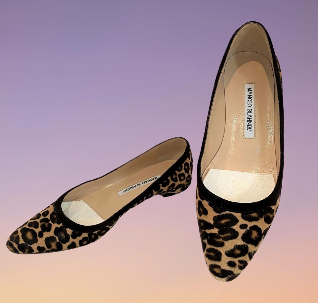 Manolo Blahnik Vtg Shoes Leopard Pony Congo Ballet Flat 5-1/2 Bergdorf $515 Box
