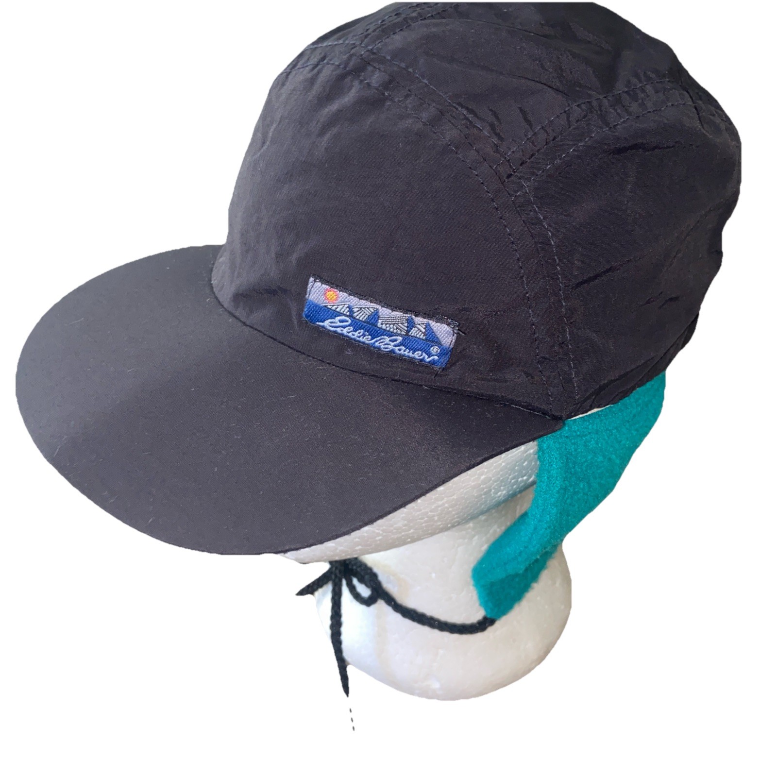 Vtg Eddie Bauer 5 Panel Hat Hike StrapBack w/ Removable Inner Fleece Ear Flap
