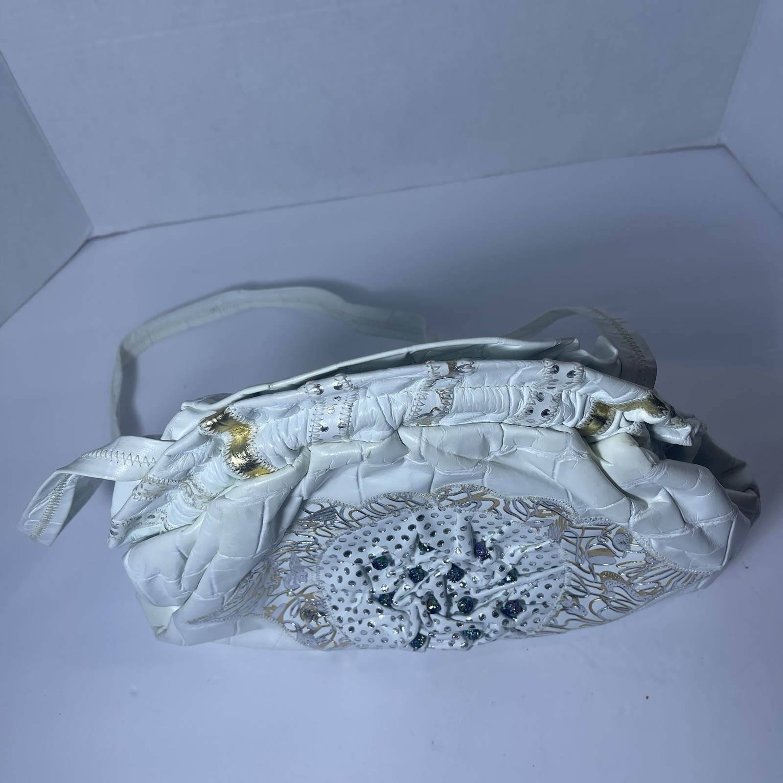 Vintage Lido Handbag Gold White Leather Purse Made In USA Snap Closure, Designer