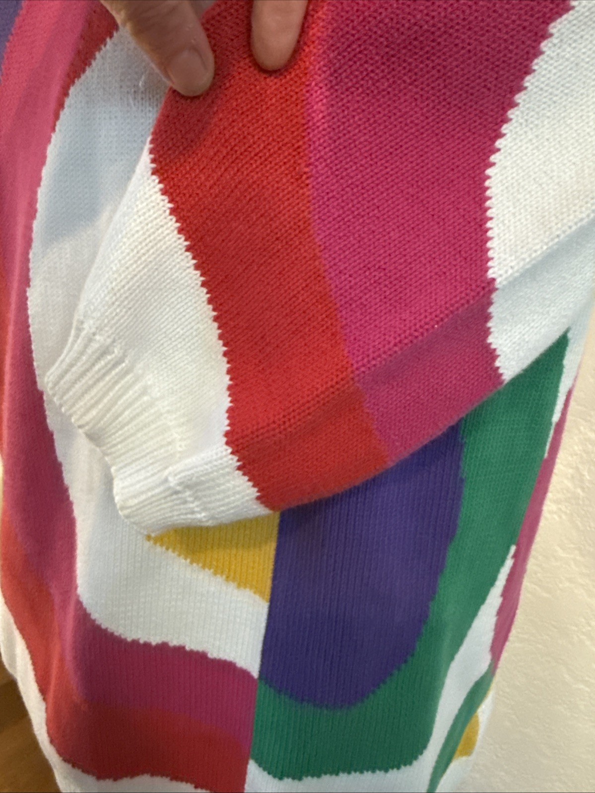 Vintage 1980s Art Sweater Oversized M/L Abstract Geometric Intarsia Knit NWOT