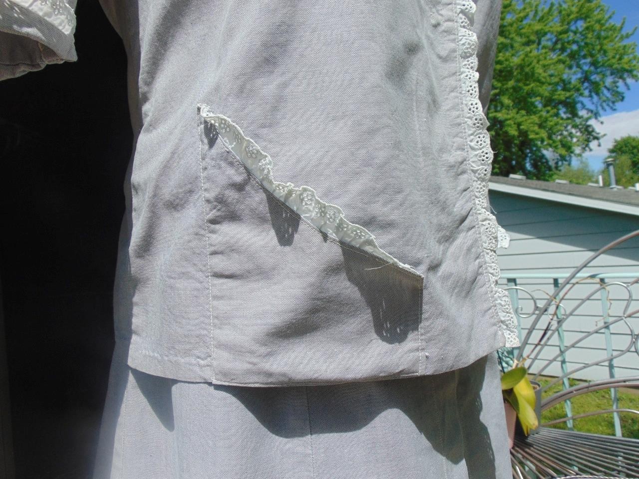 VTG 1940s Home Made Gray Cotton Puff Sleeve Skirt & Top Set 40 & 44W