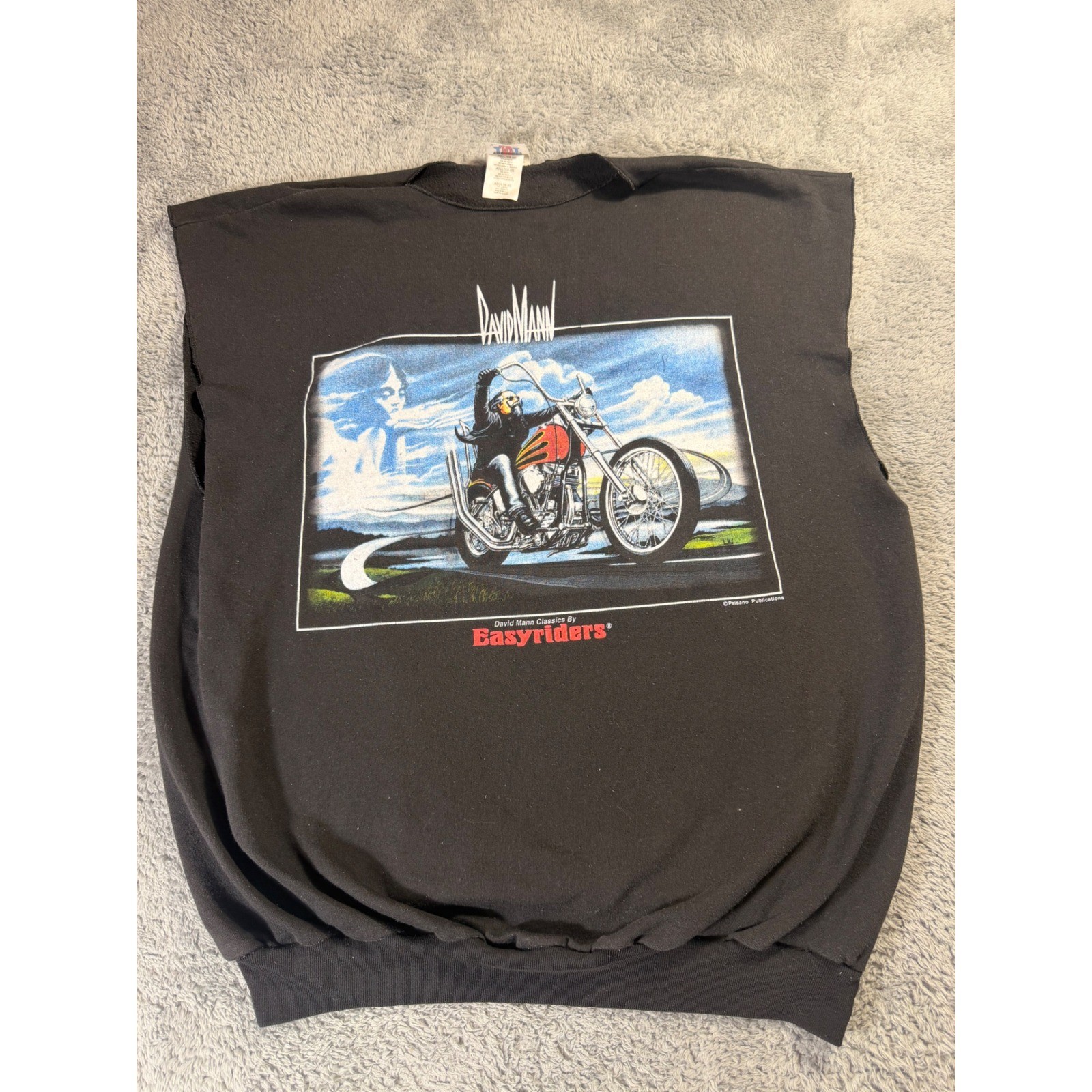 Vintage David Mann Easyriders Sleeveless Sweatshirt XL Black Biker Muscle Tee
