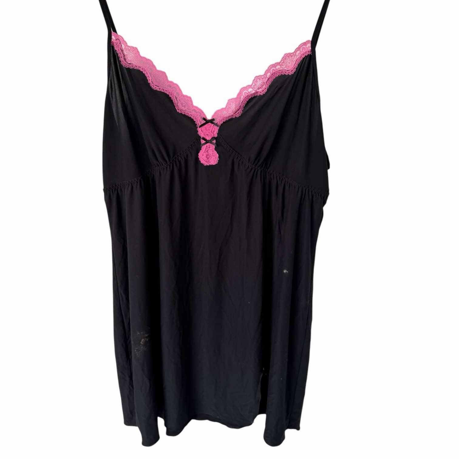 NWT Vintage Y2K Studio Donatella Black Camisole XL Pink Lace Trim Lingerie